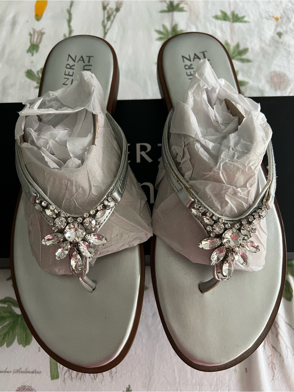 Naturalizer Silver Jeweled Thong Sandals